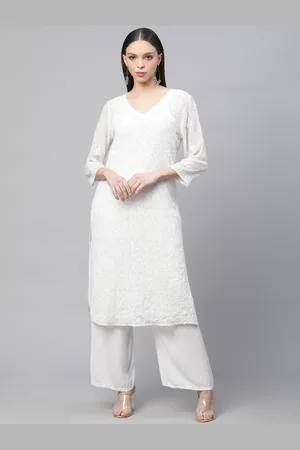 akheri Women Ethnic Motifs Embroidered Chikankari Georgette Kurta