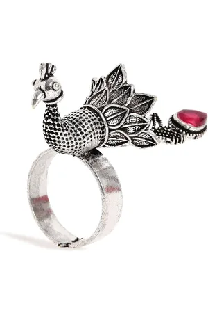 EL REGALO Silver-Plated Peacock Shaped Adjustable Finger Ring