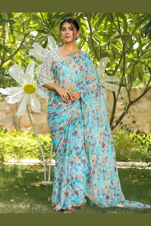 ZARI Floral Printed Poly Chiffon Saree