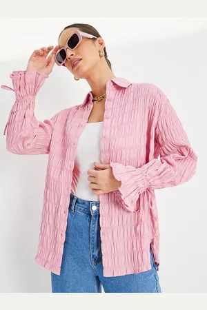Styli Pink Textured Oversized Longline Shirt