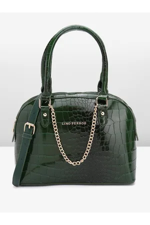 Lino Perros Women Croc Textured Structured Shoulder Bag with Chain Detail
