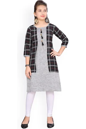 Aarika Girls Checked Round Neck Straight Cotton Kurta