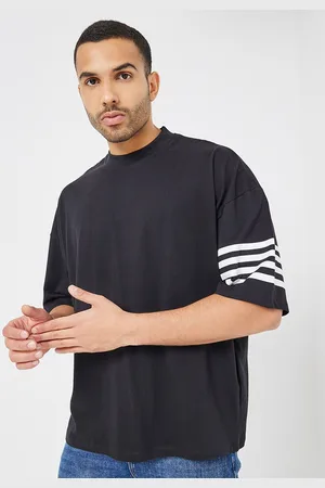 Styli Black High Neck Drop-Shoulder Pure Cotton Boxy T-shirt