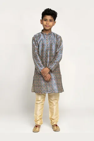Kraft Boys Blue Ethnic Motifs Printed Regular Silk Kurta with Churidar