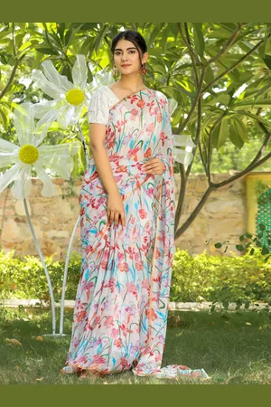 ZARI Floral Printed Pure Chiffon Saree