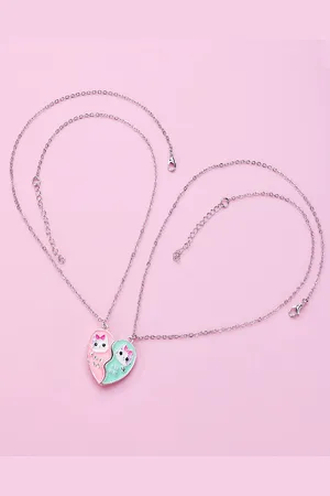 EL REGALO Set Of 2 Cat Heart Design Pendant With Chain