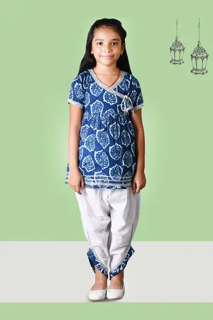 Kids On Board Girls Ethnic Motifs Printed Pure Cotton A-Line Kurta with Dhoti Pants