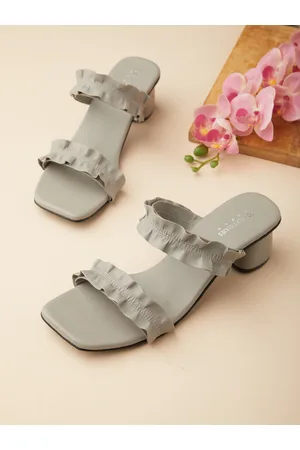 Tokyo Talkies Grey Embellished Open Toe Block Heels