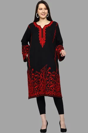 CRAFTBAZAR Ethnic Motifs Embroidered Flared Sleeves Thread Work Woollen Kurta