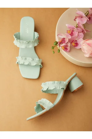 Tokyo Talkies Sea Green Embellished Open Toe Block Heels
