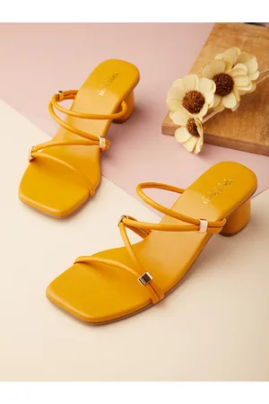 Tokyo Talkies Mustard Yellow Open Toe Block Heels