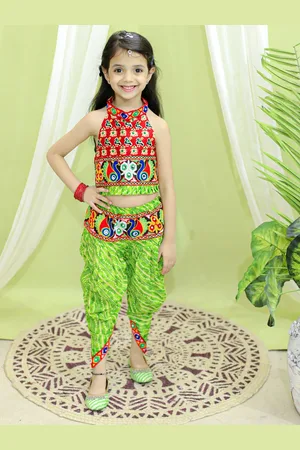 BownBee Girls Printed Halter Neck Top With Dhoti Pants