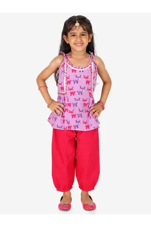 BownBee Girls Deer Printed Pure Cotton Top With Harem Pants