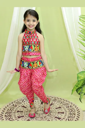 BownBee Girls Printed Halter Neck Top With Dhoti Pants