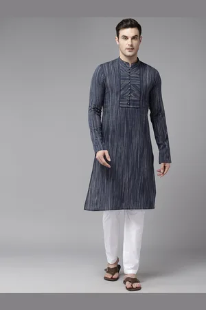 See Designs Striped Printed Mandarin Collar Pure Cotton Kurta