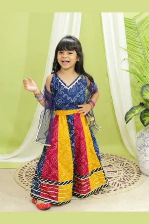 BownBee Girls Bandhani Printed Ready to Wear Lehenga & Blouse With Dupatta