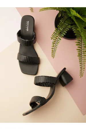 Tokyo Talkies Black Printed Open Toe Block Heels