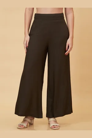 Globus Women Olive green Relaxed Flared High-Rise Parallel Trousers