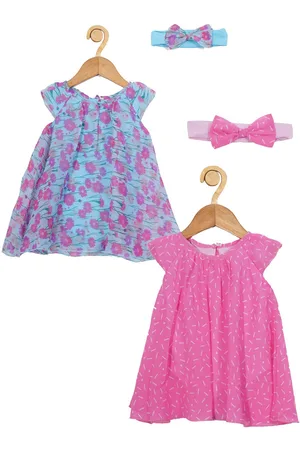 Creative Infants Girls Pack Of 2 Floral Printed Cap Sleeves A-Line Dress