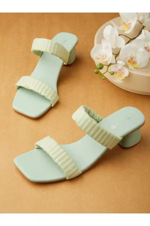 Tokyo Talkies Sea Green Striped Open Toe Block Heels