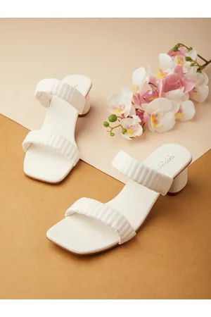 Tokyo Talkies White Embellished Open Toe Block Heels