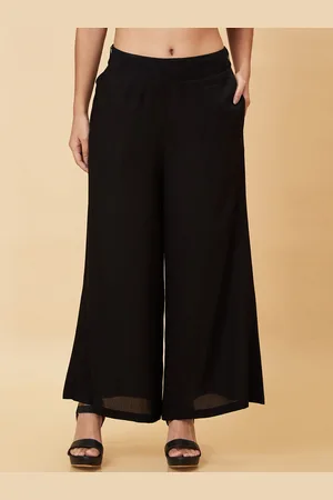 Globus Women Black Relaxed Flared High-Rise Parallel Trousers