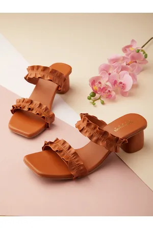 Tokyo Talkies Brown Embellished Open Toe Block Heels