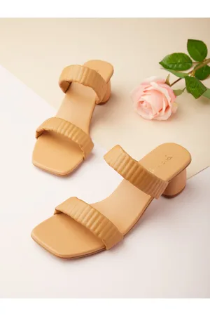 Tokyo Talkies Beige Striped Open Toe Block Heels