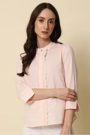 BEATNIK Mandarin Collar Cuffed Sleeves Cotton Shirt Style Top