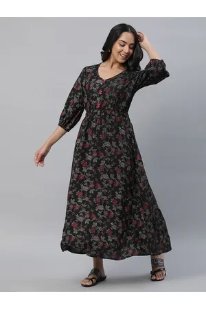 AURELIA Floral Printed V-Neck Puff Sleeve Gathered Fit & Flare Maxi Dress