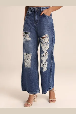 20Dresses Women Wide Leg High-Rise Highly Distressed Light Fade Jeans