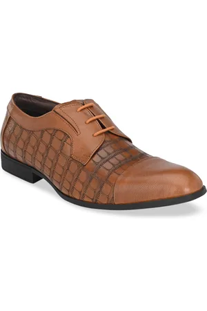 Hitz Men Tan Brown Textured Formal Derbys