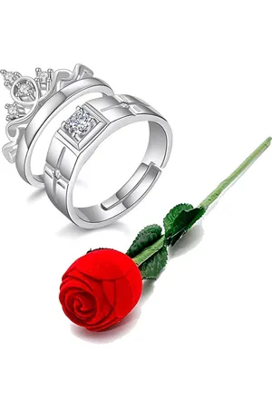 Meenaz Set Of 2 Silver-Plated AD-Studded Adjustable Couple Ring