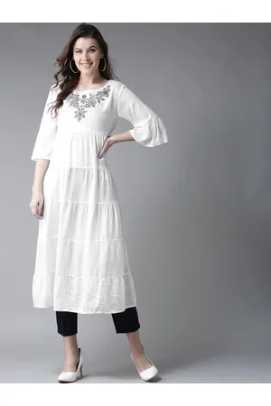 HERE&NOW Women White Yoke Design Anarkali Kurta