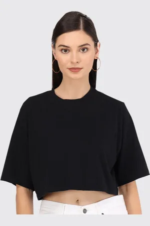 BEATNIK Drop-Shoulder Sleeves Round Neck Crop T-Shirt