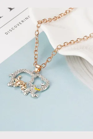 Pinapes Unisex Gold-Plated Elephant Crystal Studded Pendant With Chain