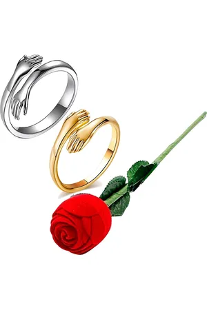Meenaz Set Of 2 Silver-Plated AD Studded Couple Ring