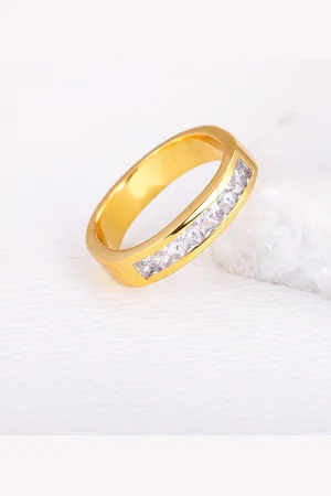 GIVA Men 925 Sterling Silver Gold-Plated CZ-Studded Finger Ring