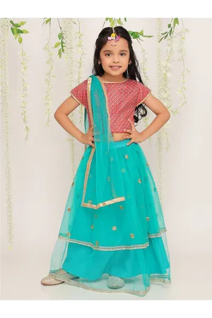 KID1 Girls Embroidered Sequinned Ready To Wear Lehenga & Blouse With Dupatta