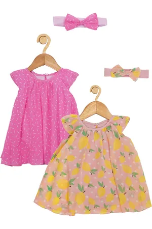 Creative Infants Girls Pack Of 2 Conversational Printed Cap Sleeves A-Line Dress