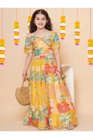 Bhama Girls Floral Printed Ready to Wear Lehenga & Choli