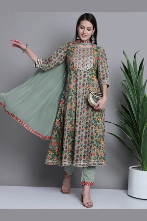 Rajnandini Floral Embroidered Gotta Patti Pure Cotton A-Line Kurta & Trousers with Dupatta