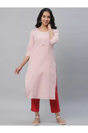 AURELIA Round Neck Striped Printed Cotton Straight Kurta
