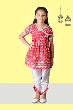 Kids On Board Girls Ethnic Motifs Printed Empire Pure Cotton Kurta With Dhoti Pants