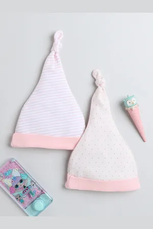 BUMZEE Infants Girls Pack Of 2 Printed Knotted Detail Cotton Beanies