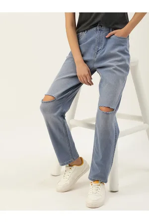 Mast & Harbour Women Boyfriend Fit High-Rise Slash Knee Light Fade Stretchable Jeans