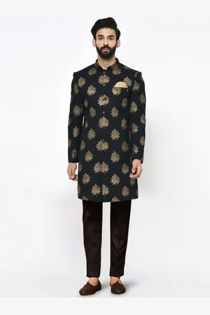 KISAH Men Self-Design Cotton Indowestern Sherwani Set