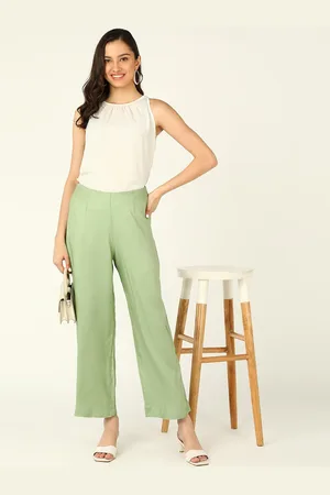 DressBerry Women Green Mid-Rise Regular Fit Pleated Trousers