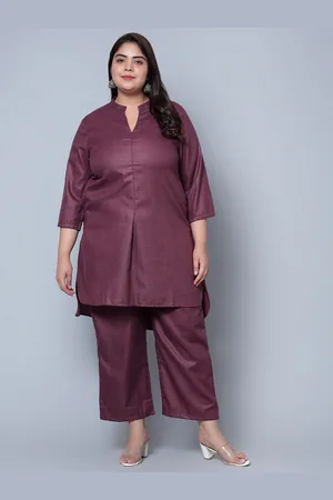 Bani Women Plus Size Mandarin Collar High-Low Kurta with Palazzos