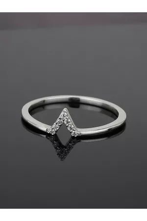 Carlton London 925 Sterling Silver-Women Rhodium-Plated V-Shaped CZ-Studded Finger Ring